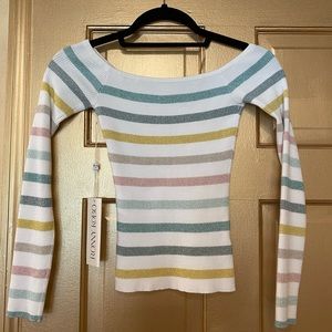 Ronny Kobo Off the shoulder Striped Knit top